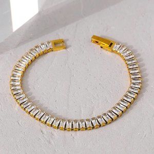 New 18K Gold Plated Baguette Diamond Bracelet